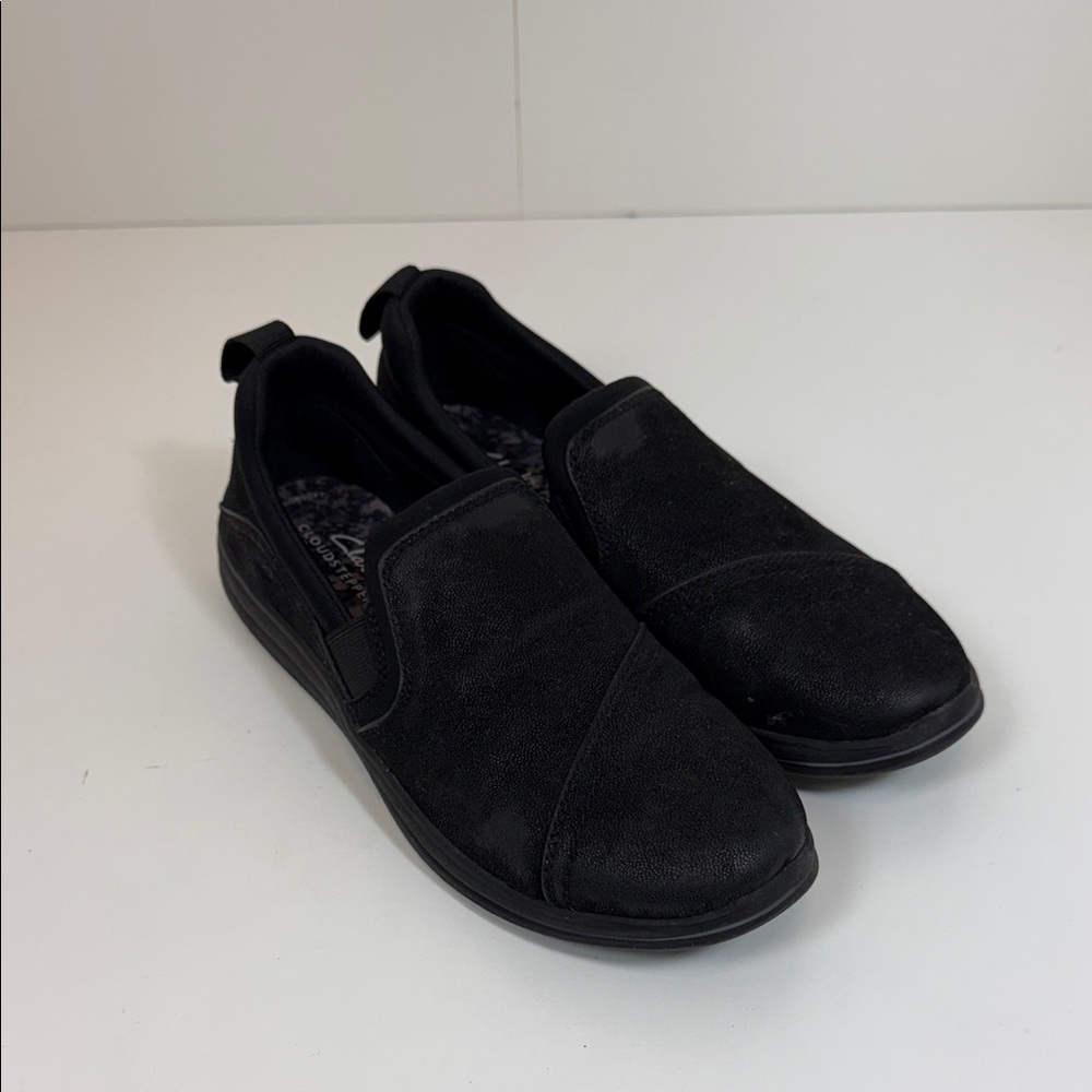 Clarks Women's Black Suede Slip-On Loafers